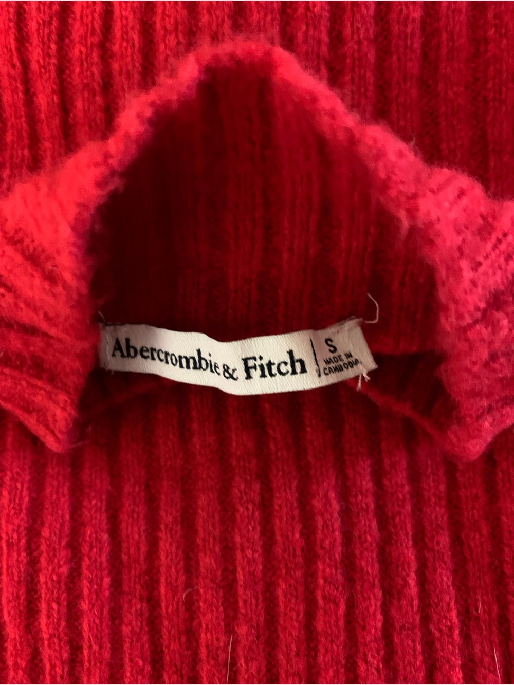 Abercrombie And Fitch Red Ribbed Mock Neck Bell Sleeve Mini Sweater Dress S - Picture 5 of 5